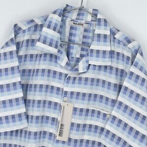MAXINI Mens XL Blue Plaid Button Up Short Sleeve‎ Casual Shirt